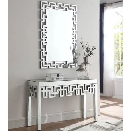 Geometric Silver-Mirrored Console Table