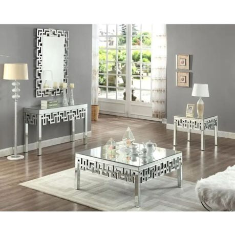 Geometric Silver-Mirrored Console Table