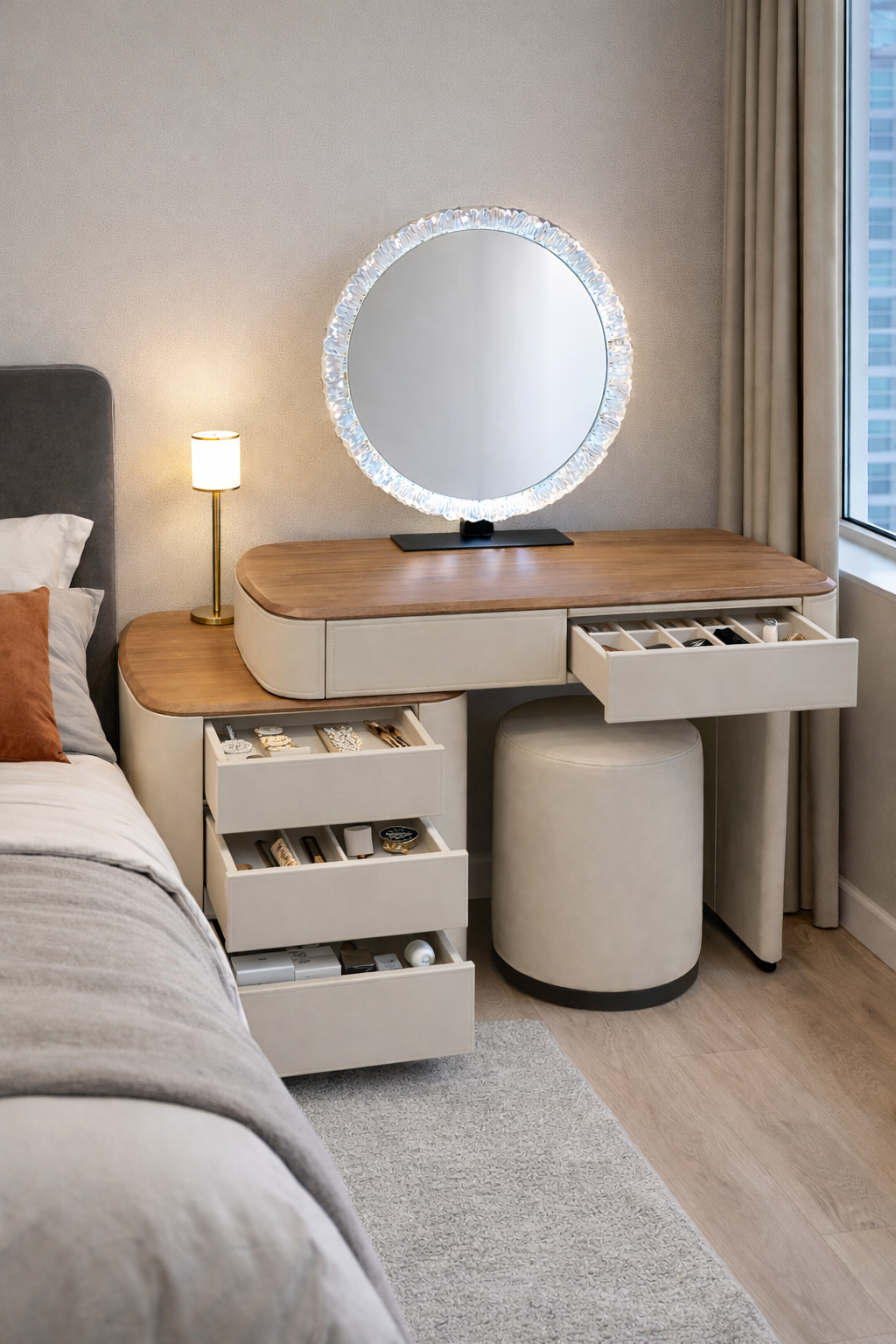 Wooden-Top Makeup Vanity Table
