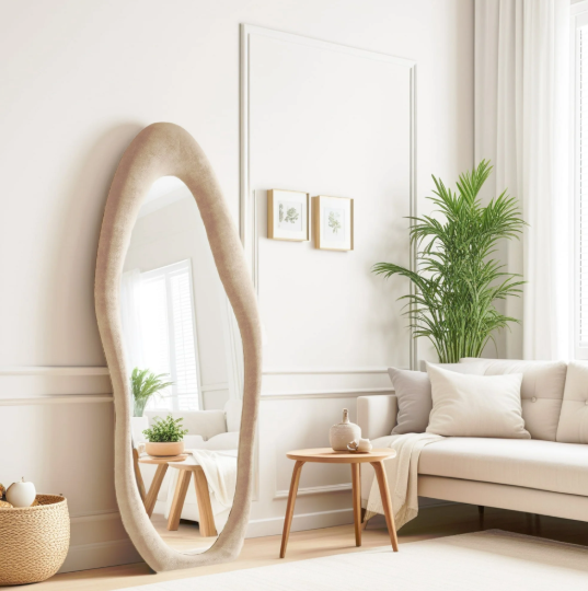 Flannel-Wrapped Wavy Full-Length Mirror