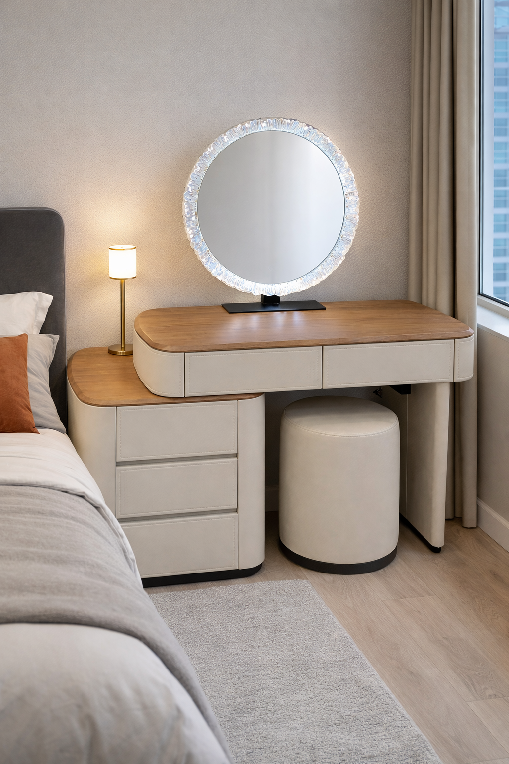 Wooden-Top Makeup Vanity Table