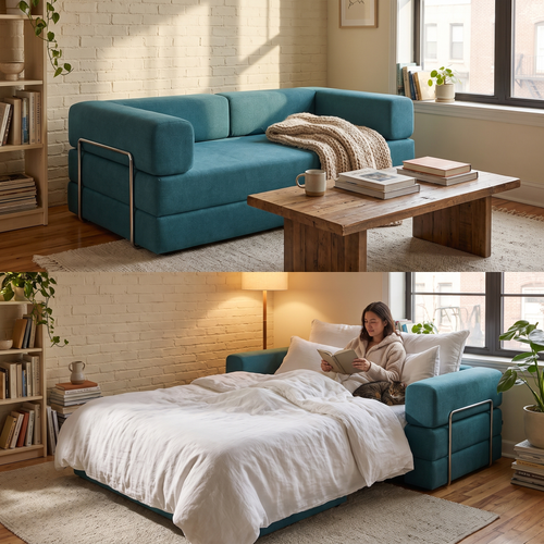 Blue Convertible Sleeper Sofa lifestyle