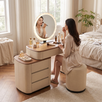 Elegant Wooden-Top Makeup Vanity Table lifestyle