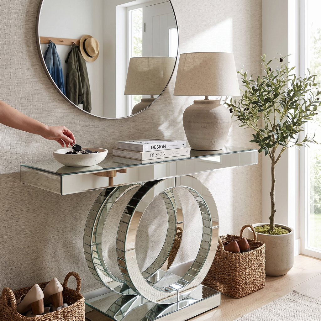 Infinity Mirror Silver Console Table lifestyle