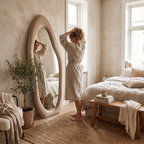 Flannel-Wrapped Wavy Floor Mirror lifestyle