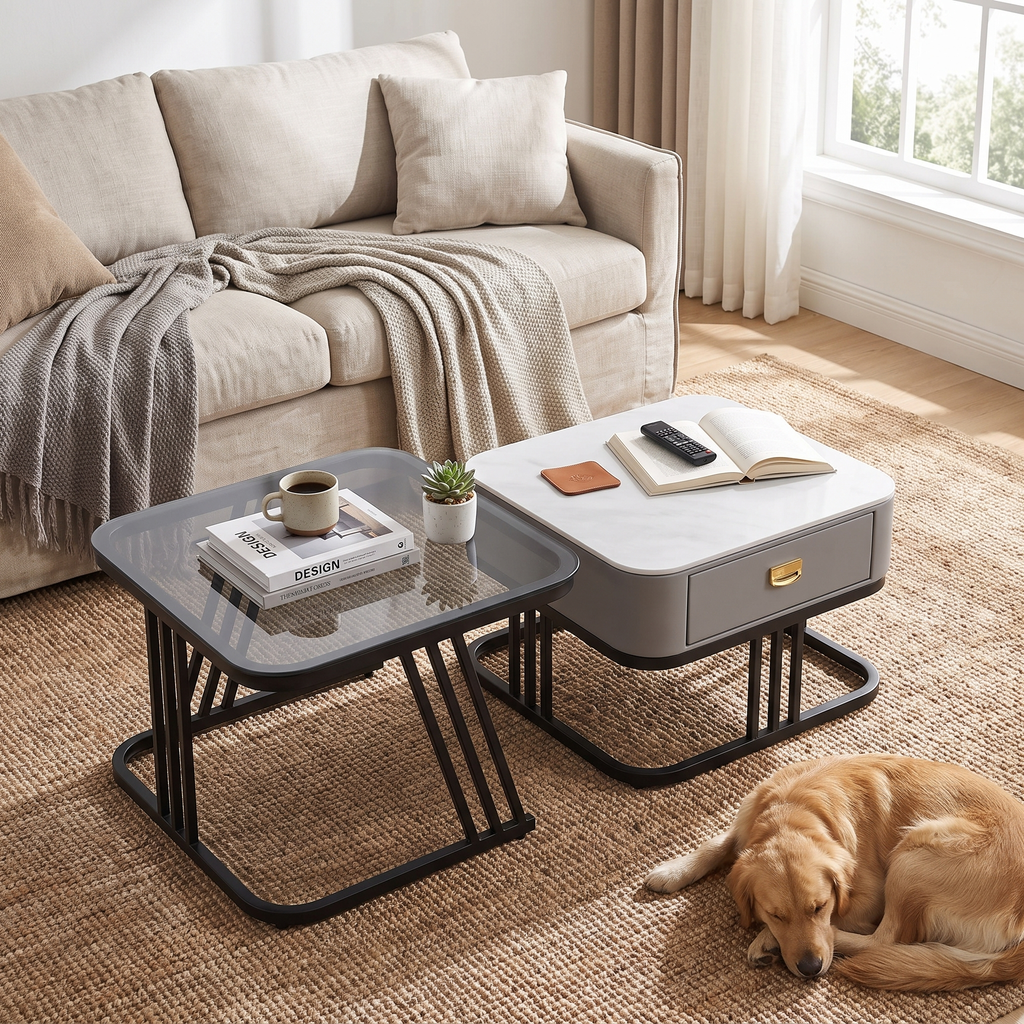 Modern Grey Square Nesting Coffee Table lifestyle