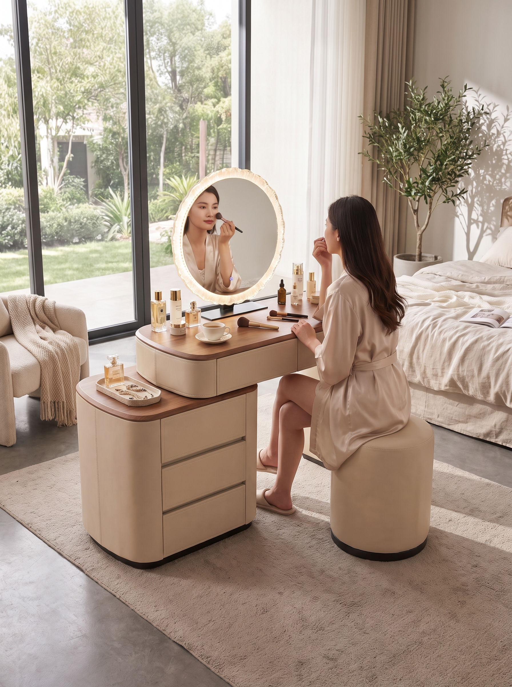Wooden-Top Makeup Vanity Table lifestyle image 1