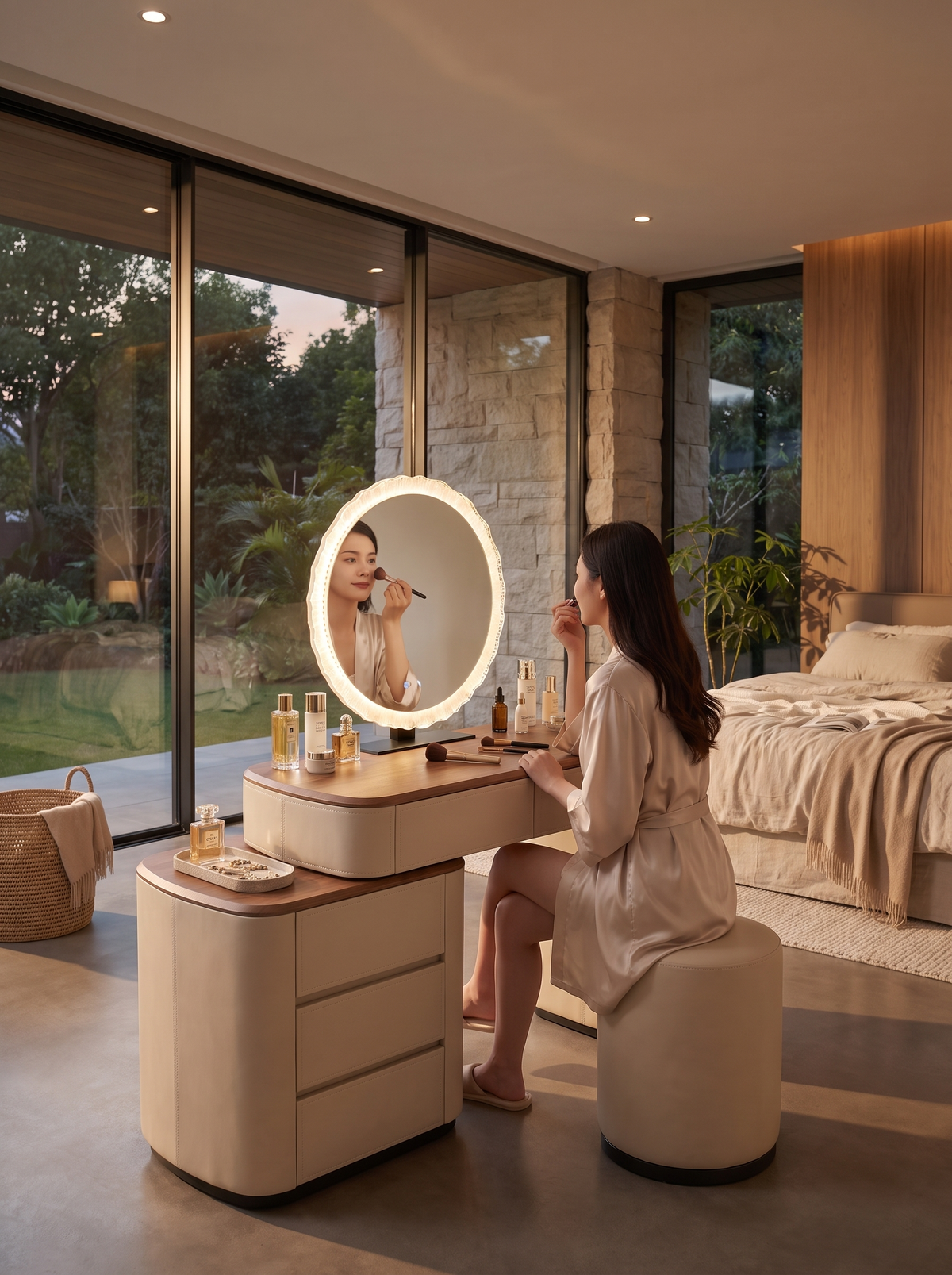 Wooden-Top Makeup Vanity Table lifestyle image 3