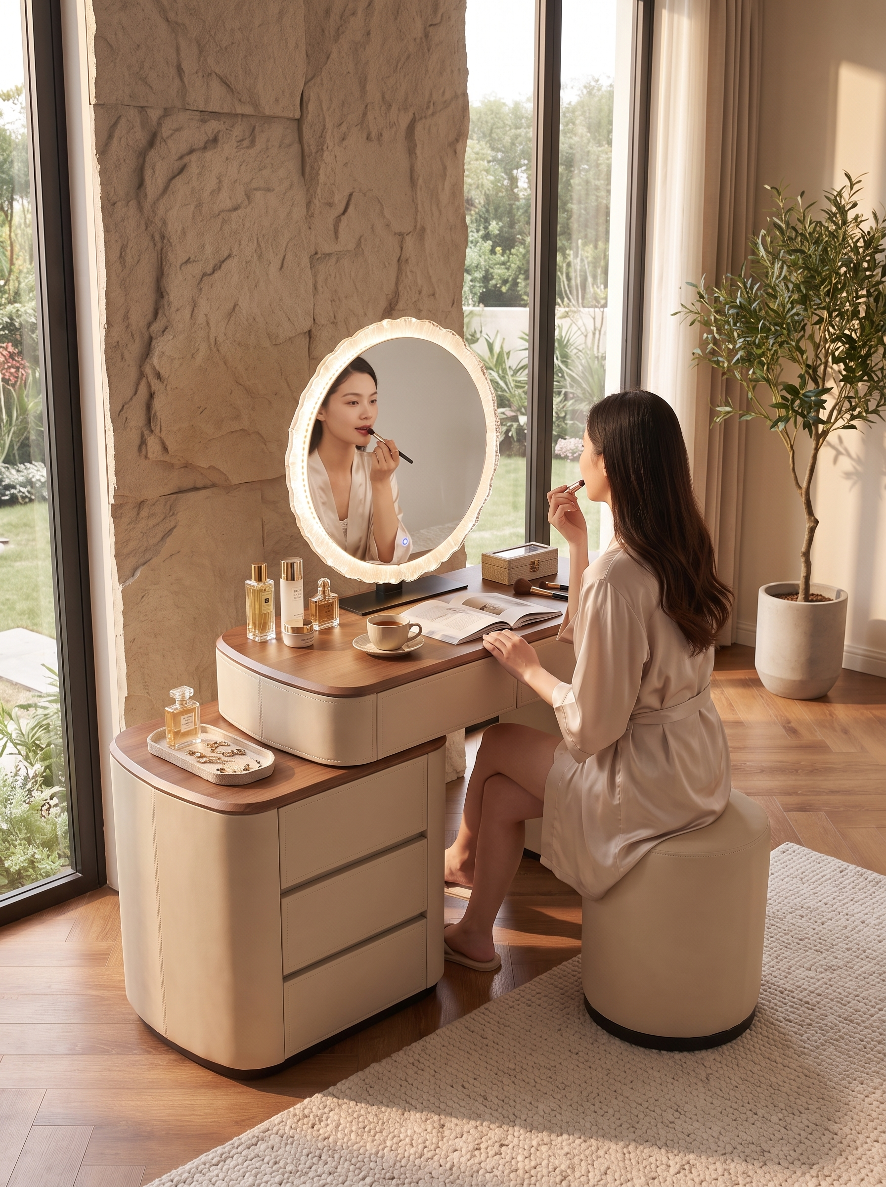 Wooden-Top Makeup Vanity Table lifestyle image 2