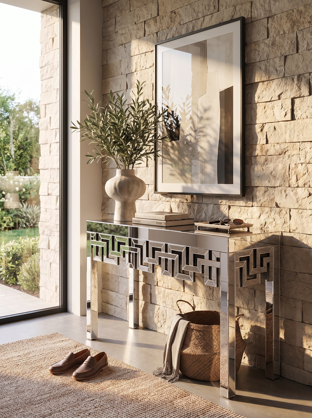 Geometric Silver-Mirrored Console Table lifestyle image 3