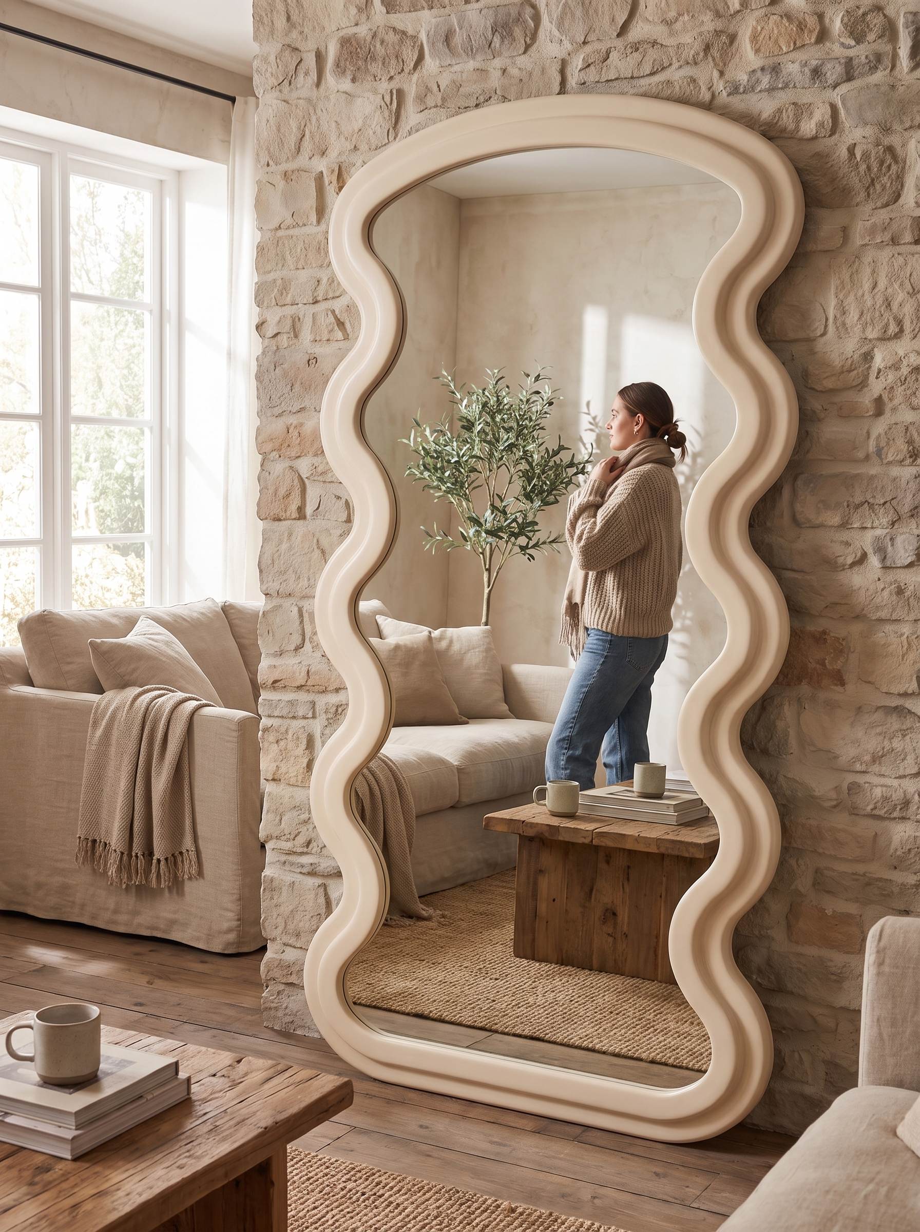 Full-Length Wavy-Edge Mirror lifestyle image 1