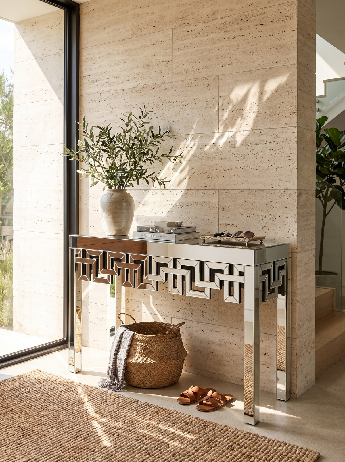 Geometric Silver-Mirrored Console Table lifestyle image 1