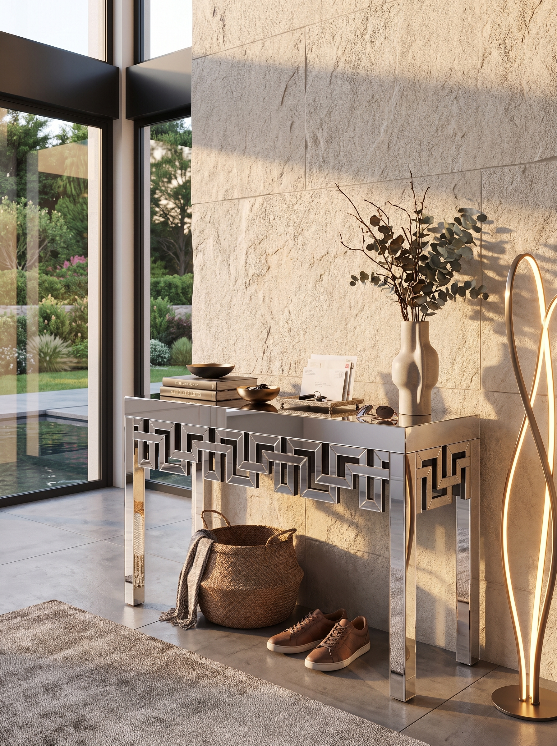 Geometric Silver-Mirrored Console Table lifestyle image 2