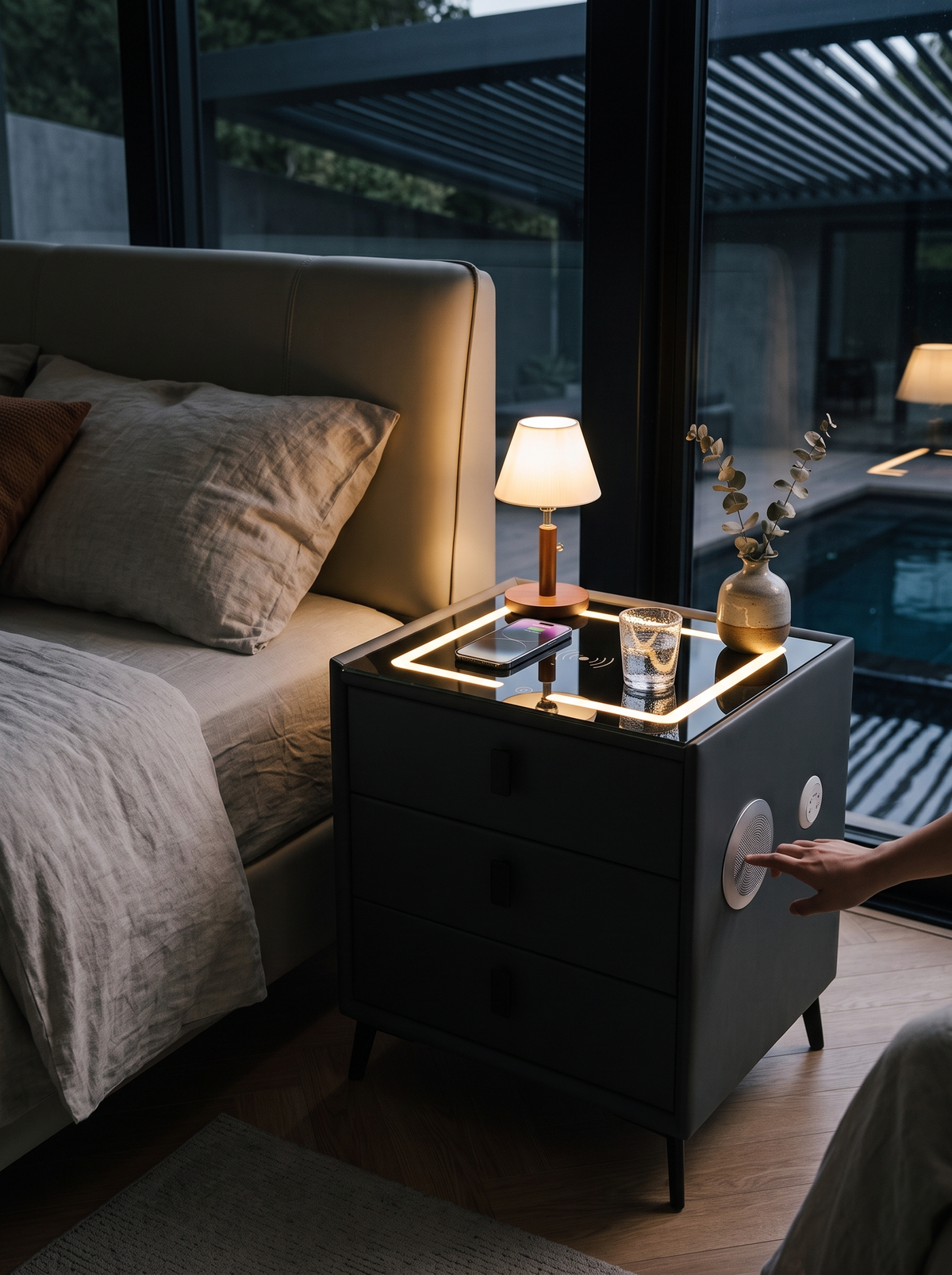 Black Smart Bedside Table lifestyle image 2