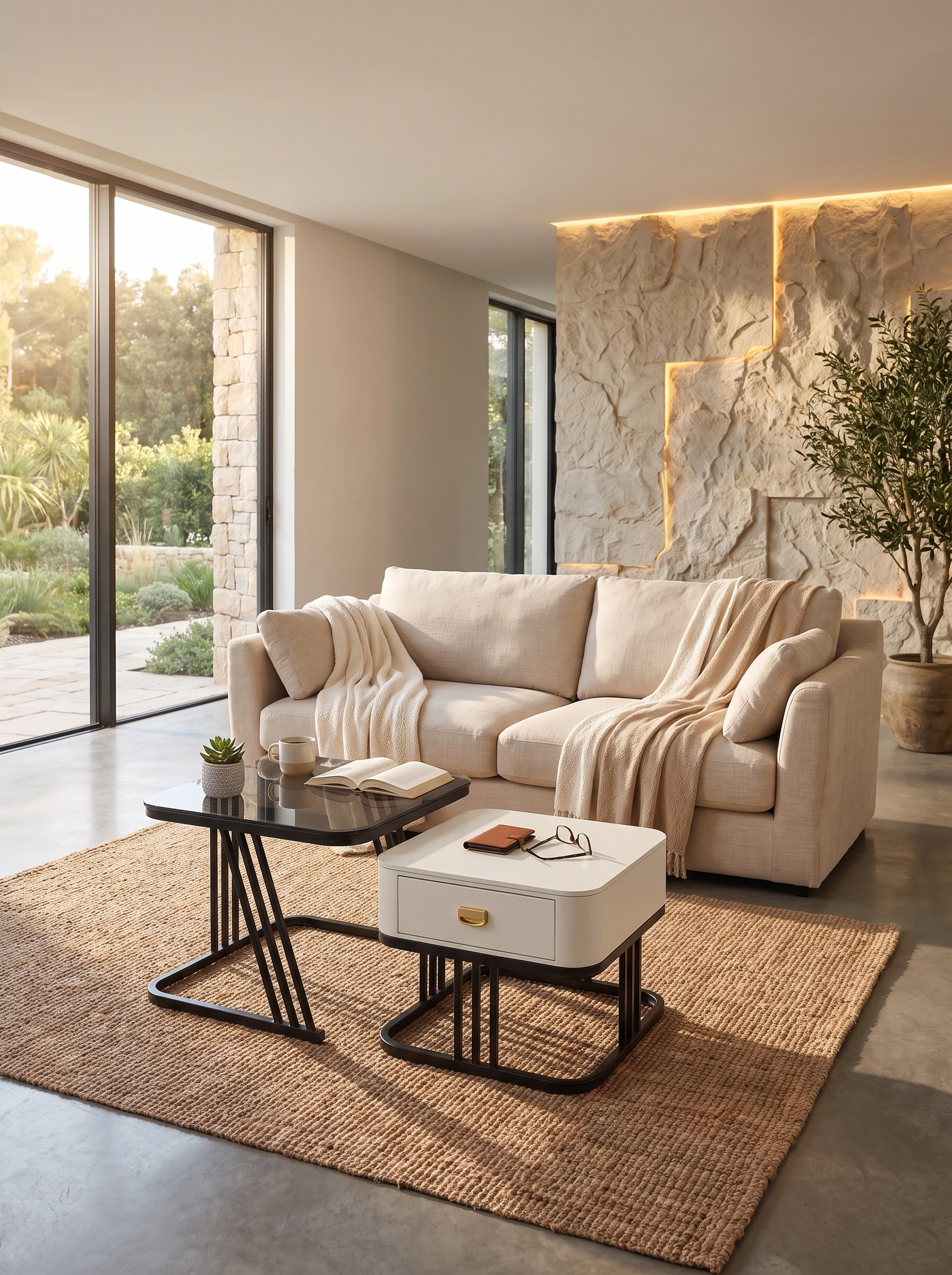 White Square Nesting Coffee Table Set lifestyle image 1