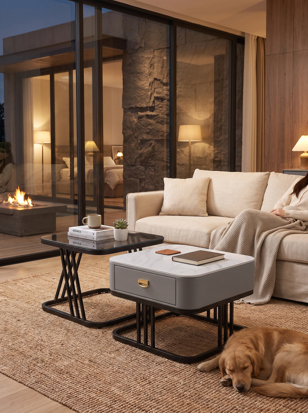 Grey Square Nesting Coffee Table lifestyle image 1