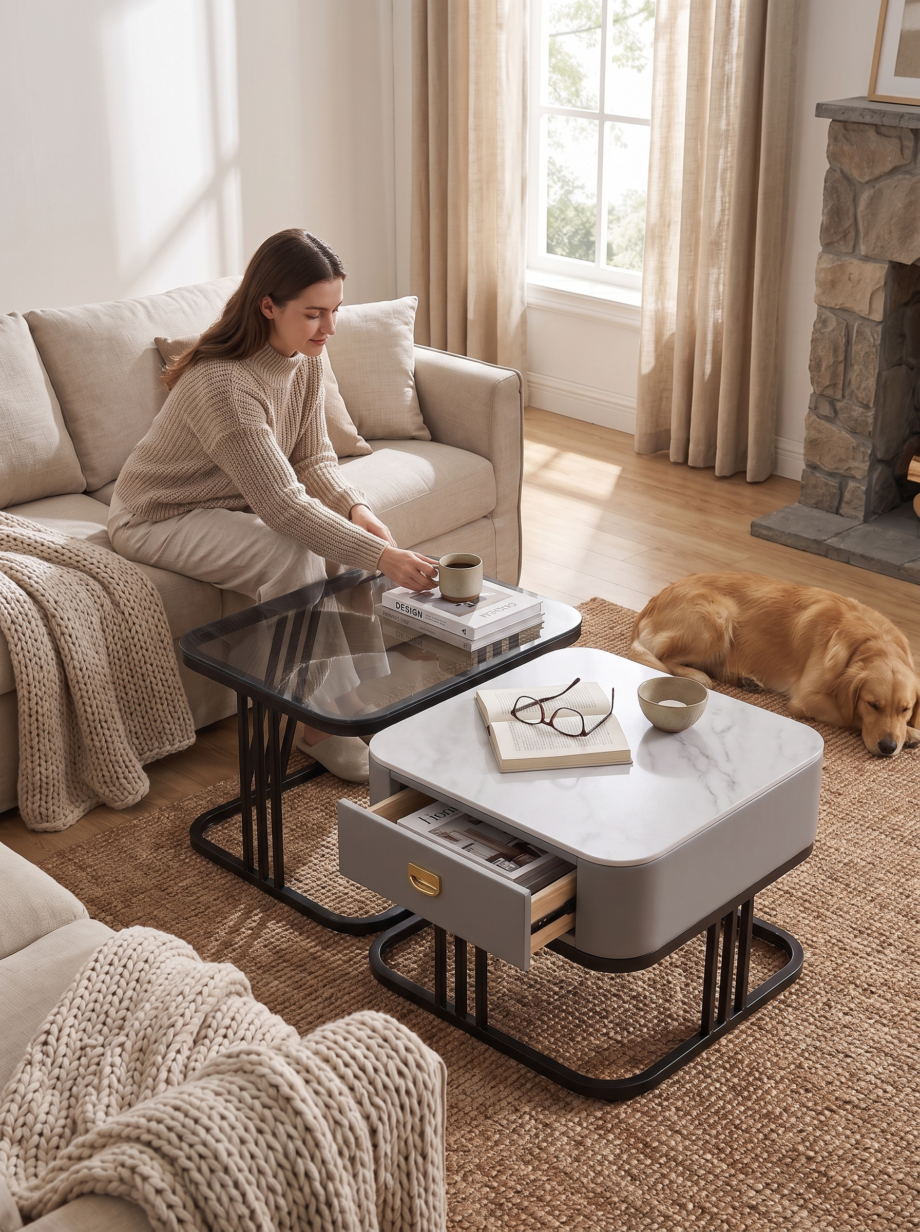 Grey Square Nesting Coffee Table lifestyle image 2