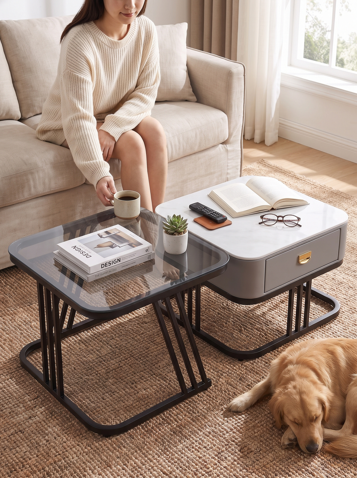 Grey Square Nesting Coffee Table lifestyle image 3