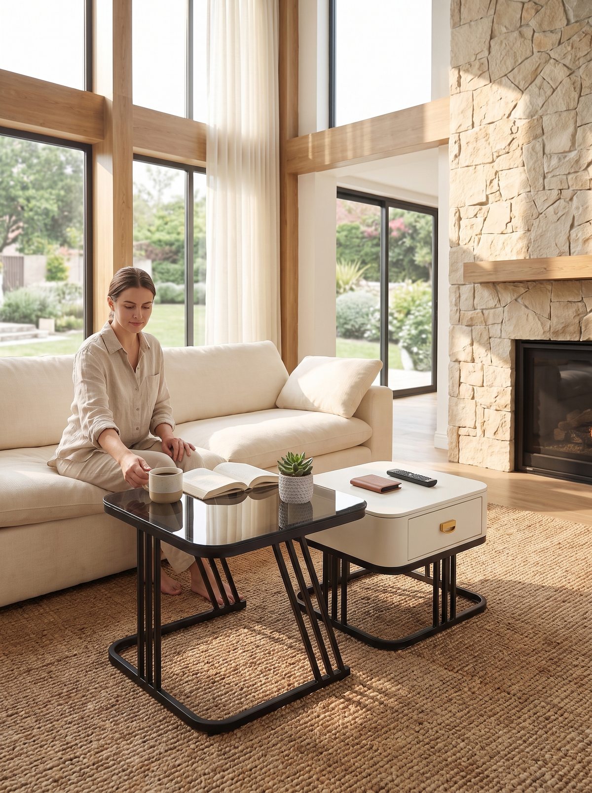 White Square Nesting Coffee Table Set lifestyle image 2