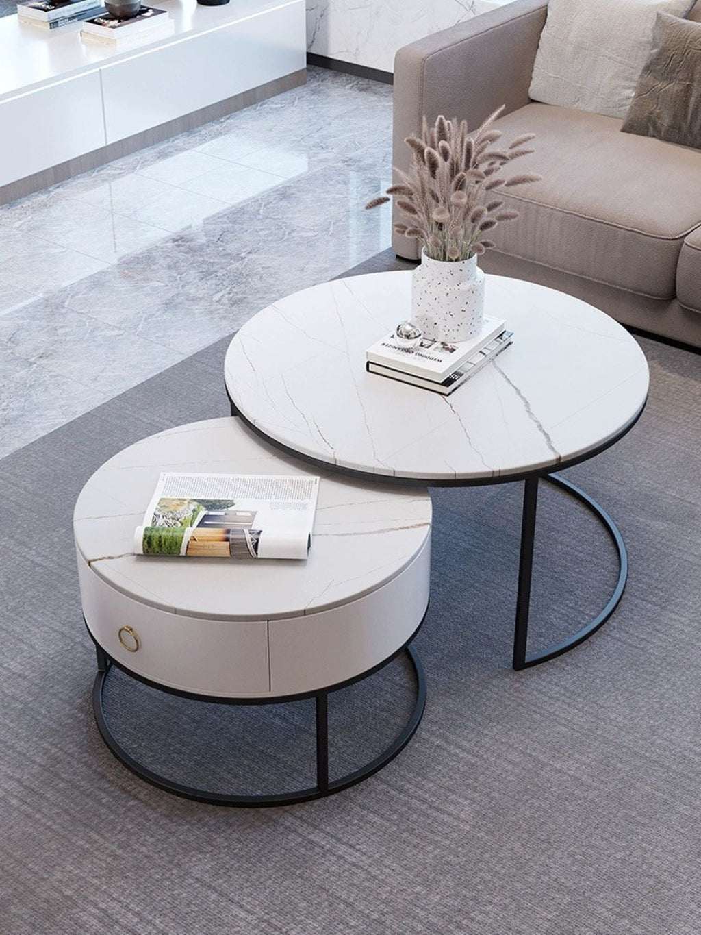 White Ceramic Round Coffee Table -XT2